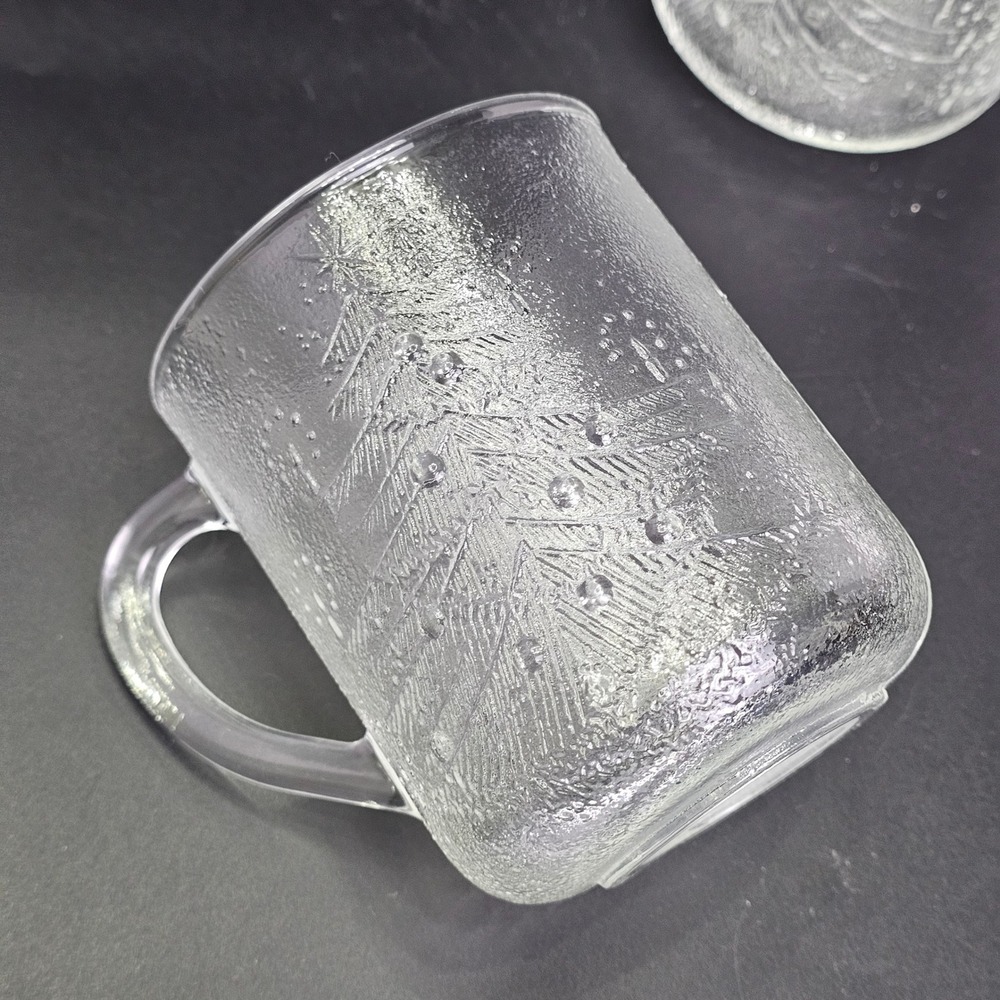 Vintage Duralex Christmas Tree Mugs Set of 3 Clear Embossed Glass Made in France
